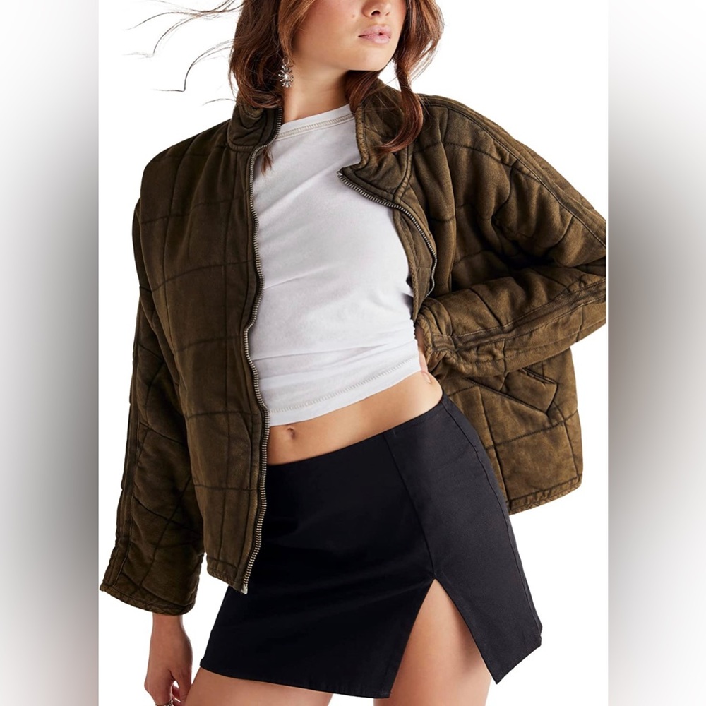 Free people quilted jacket, hunter green, size small, new with tags